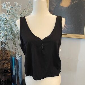 Simple Black Sleeveless Ribbed Tank Top